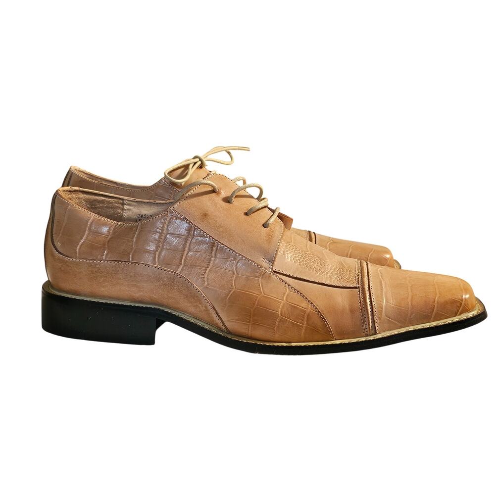 Stacy Adams Men's Leather Square Cap Toe Keelan Beige Dress Shoes Size 11